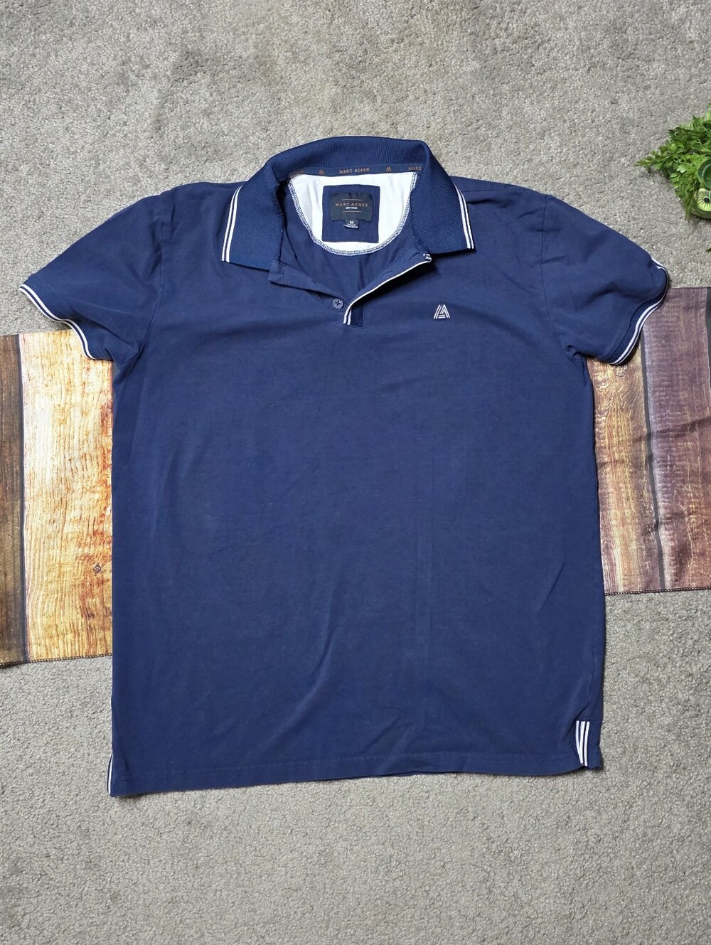 Marc Asher New York Navy Blue Polo Shirt with White Trim Size Medium